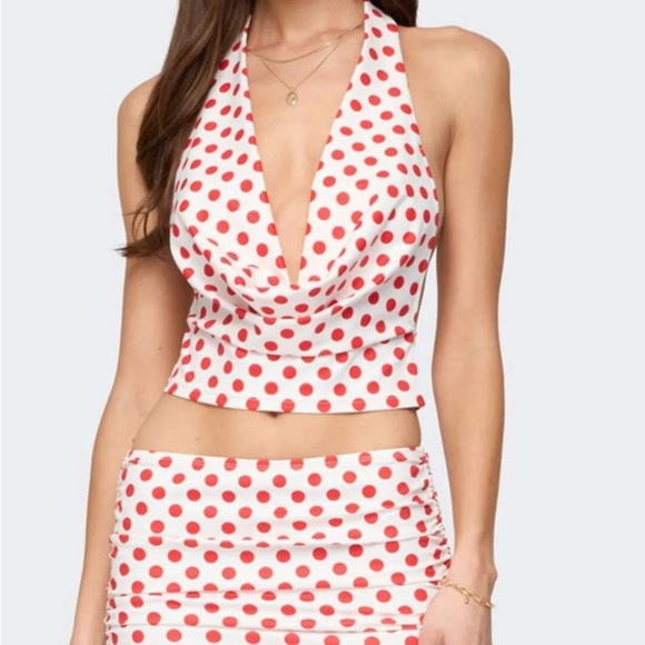 Red Polka Dot Halter Top and Skirt Set- edikted both XS new without tags - Picture 1 of 10